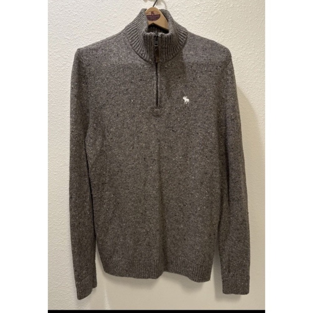 Abercrombie Wool Sweater Mens Large Brown Pullover Quarter Zip Long Sleeve